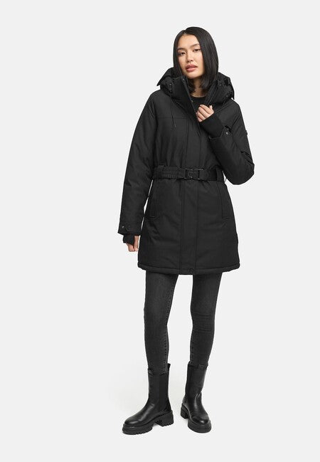 Navahoo Women's Winter Parka FROSTKUSS 14 with Detachable Hood and Belt, Black