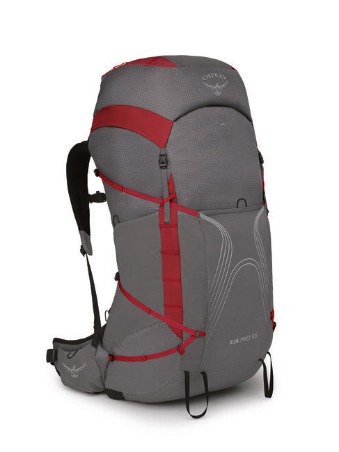 Osprey Eja Pro 55 Backpack, Dark Grey/Poinsettia Red