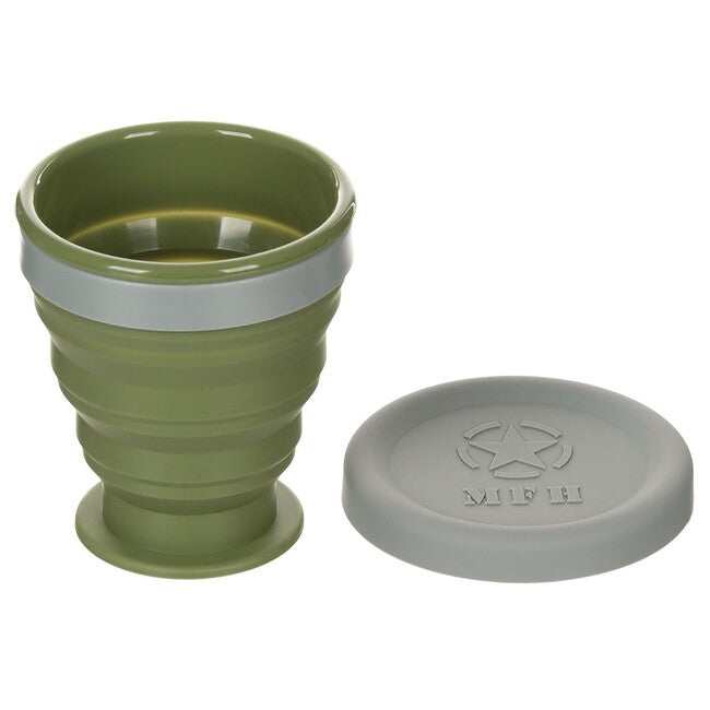 MFH Collapsible Cup with Lid, Silicone, OD Green, 200ml