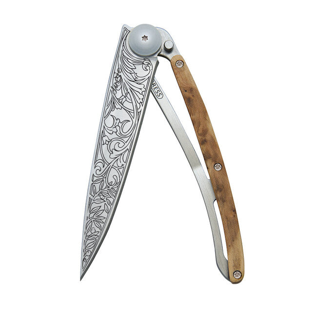 Deejo Tattoo Art Nouveau Folding Knife, Juniper Wood