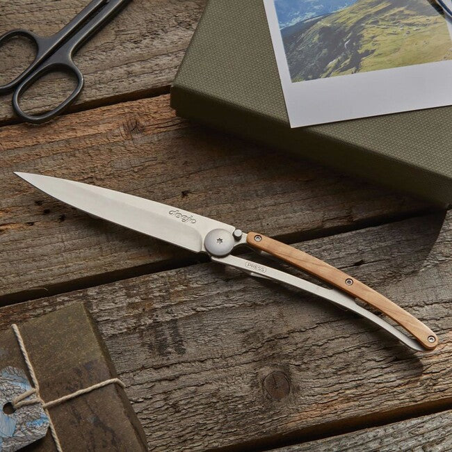 Deejo Folding Knife Wood Natural Olive Wood