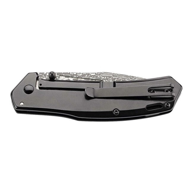 Herbertz One-Hand Pocket Knife 9cm, Stainless Steel, Etched Metal with Damascus Look