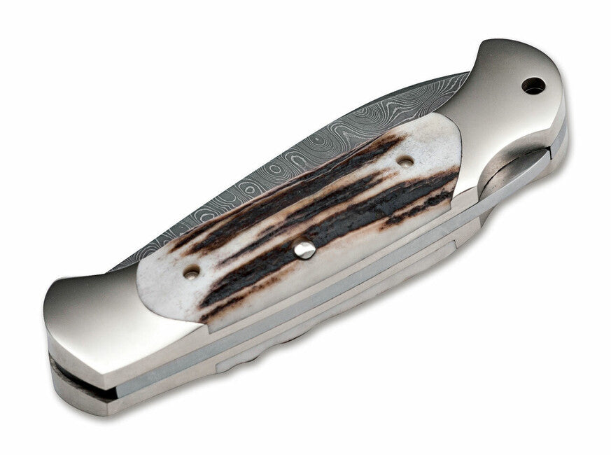 Böker Scout Spearpoint Pocket Knife 7.9 cm, Damascus, Stag