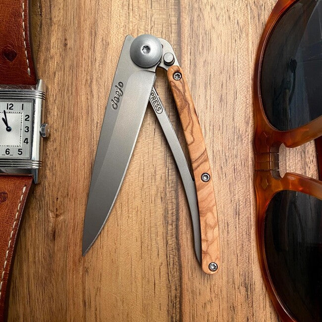Deejo Folding Knife Wood Natural Olive Wood