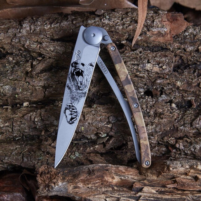 Deejo Tattoo Camo Grizzly Folding Knife