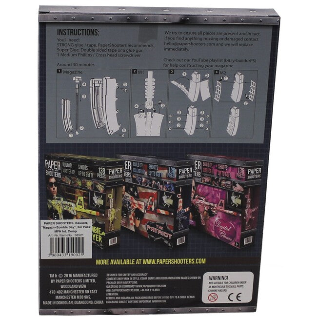 PAPER SHOOTERS Foldable Weapon Set Paper Shooters Zombie Magazine, 2 Pack