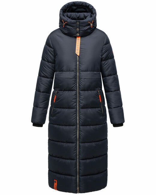 Navahoo Women's Long Winter Jacket with Hood Kristallblume, Navy Blue