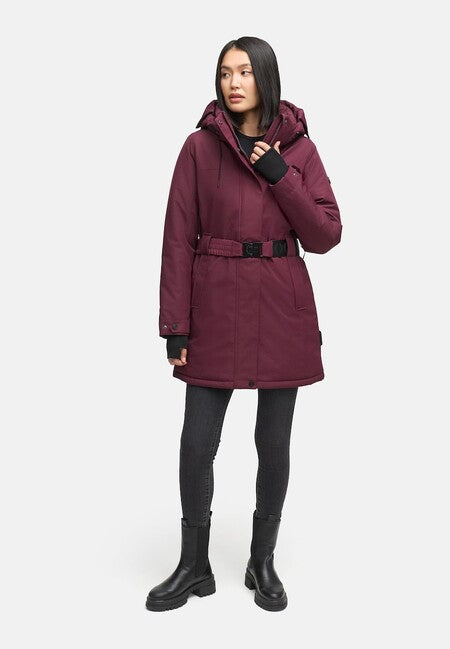 Navahoo Women's Winter Parka FROSTKUSS 14 with Detachable Hood and Belt, Wine