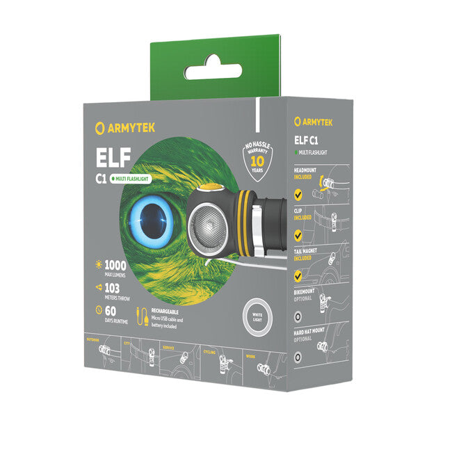 Armytek Elf C1 Cold White LED Headlamp, 1000 lm, 1440 h, 56 g