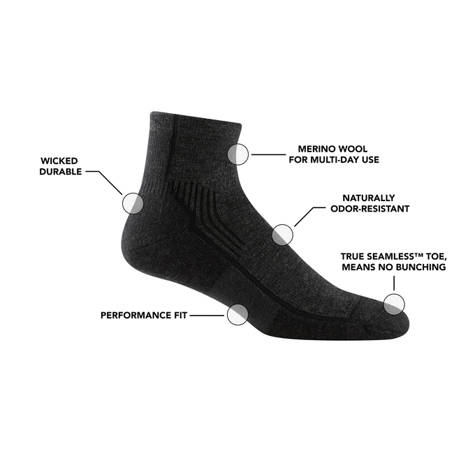 Darn Tough Hiker 1/4 Midweight Cushioned Socks, Onyx Black