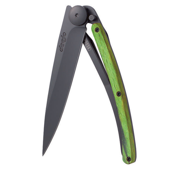 Deejo Folding Knife Black Green Beech