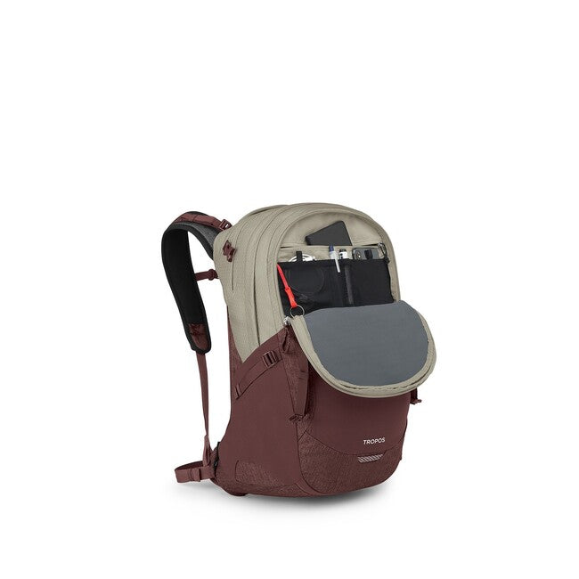 OSPREY Tropos City Backpack, Sawdust Tan/Raisin Red