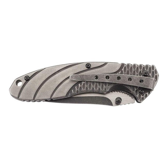 Herbertz Single-Hand Folding Knife 9cm, Stainless Steel with Honeycomb Pattern, Stonewash