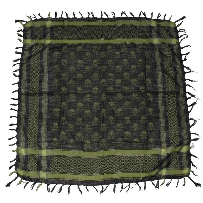 MFH Shemagh Scarf, Green-Black with Skull