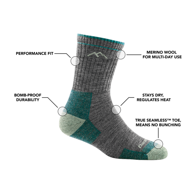 Darn Tough Hiker Micro Crew Midweight pohodniške nogavice z blazinjenjem, Eclipse
