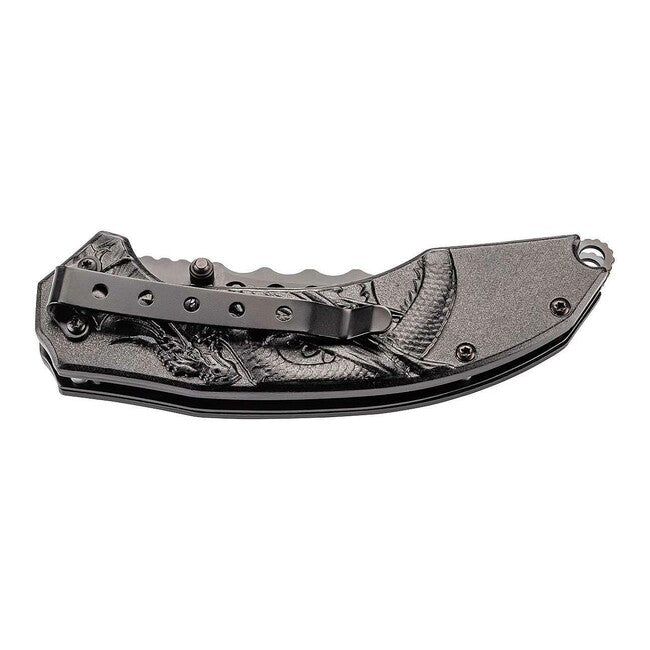 Herbertz One-Handed Pocket Knife 8.5cm, Aluminum, 3D Dragon