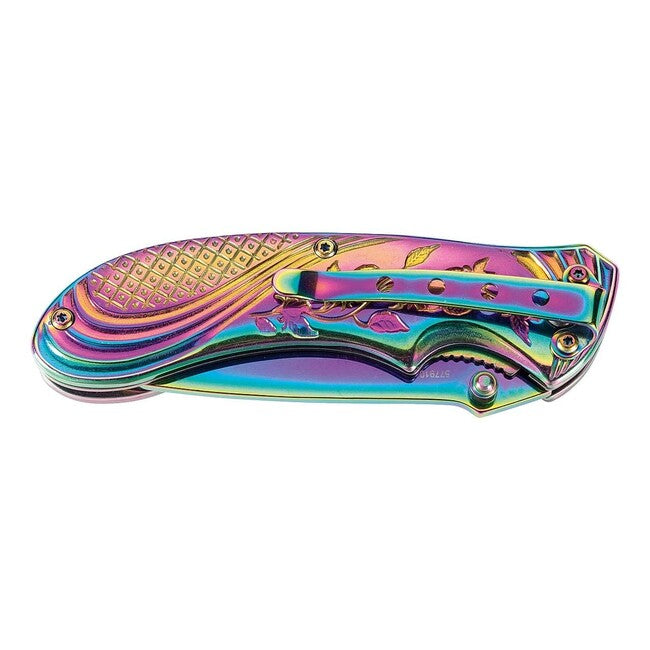 Herbertz Rainbow Single-Hand Pocket Knife 8cm, Stainless Steel with Titanium Coating, Rainbow