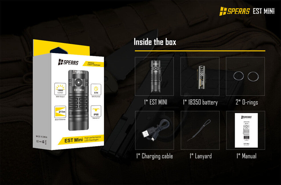 Speras EST Mini Rechargeable Tactical Flashlight 1900LM 211m