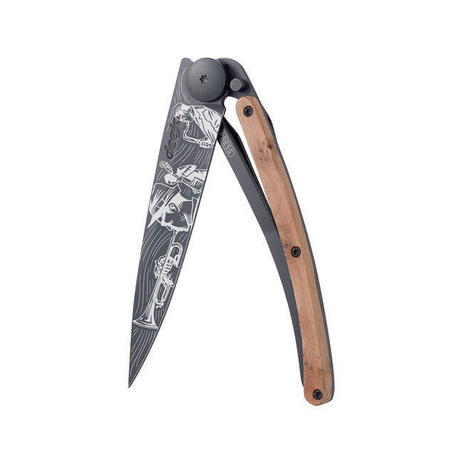 Deejo Tattoo Folding Knife Black Juniper Wood Jazz