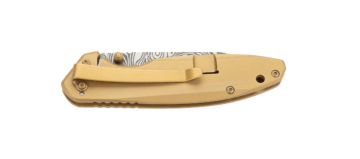 Herbertz Single-Hand Pocket Knife 8cm, Stainless Steel, Gold, Damascus Look