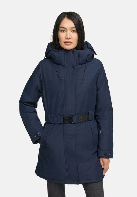 Navahoo Women's Winter Parka FROSTKUSS 14 with Removable Hood and Belt, Navy