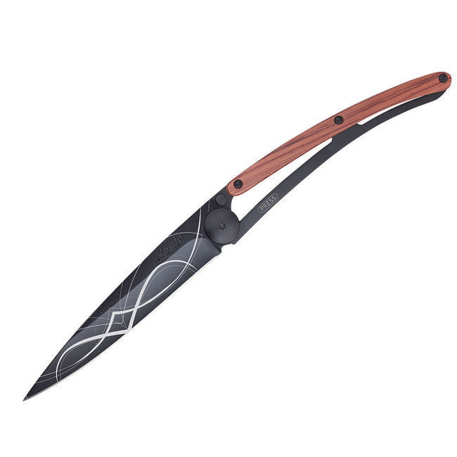 Deejo Set of 2 Drop Point Knives Black Tattoo Coralwood Infinity