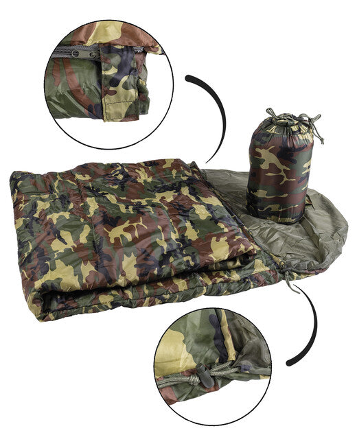 Mil-Tec Commando Sleeping Bag with Bivvy, Woodland