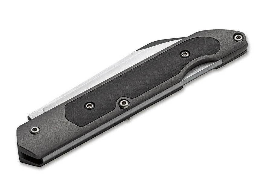 Boker Plus Genios Folding Knife, 7.7 cm, Grey, with Leather Sheath