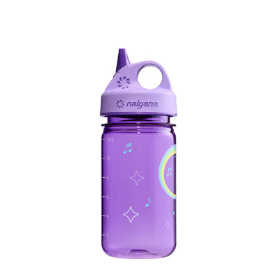 Nalgene Grip-n-Gulp Sustain Water Bottle 0.35L with Lid, Purple Musical Giraffe