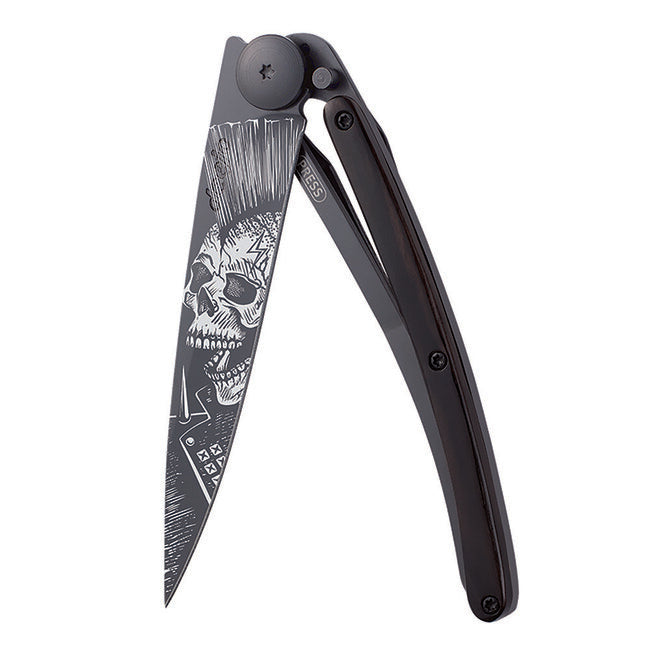 Deejo Tattoo Folding Knife, Black Ebony Wood, Punk