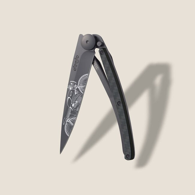 Deejo Tattoo Café Racer Folding Knife, Black Carbon Fiber