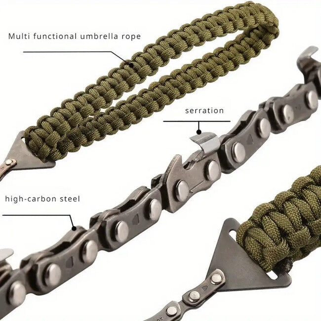DRAGOWA Tactical Pocket Chain Saw with Paracord Handle Wander, Green