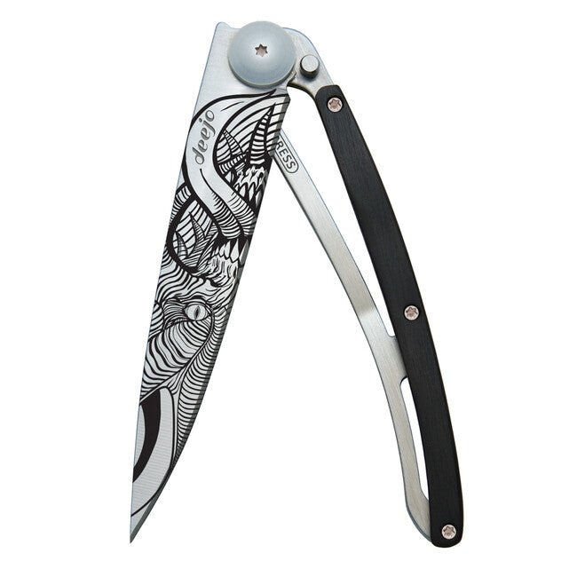 Deejo Fantasy Demon Folding Knife, Ebony Wood