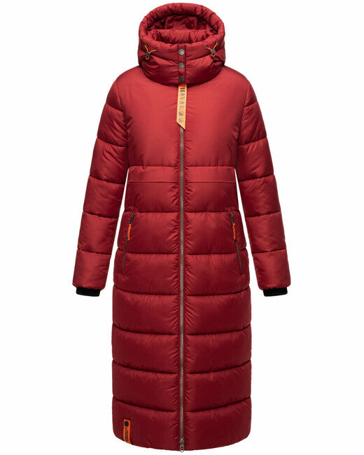 Navahoo Women's Long Winter Jacket Kristallblume, Blood Red