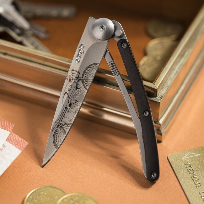 Deejo Tattoo Cafe Racer Folding Knife, Wood