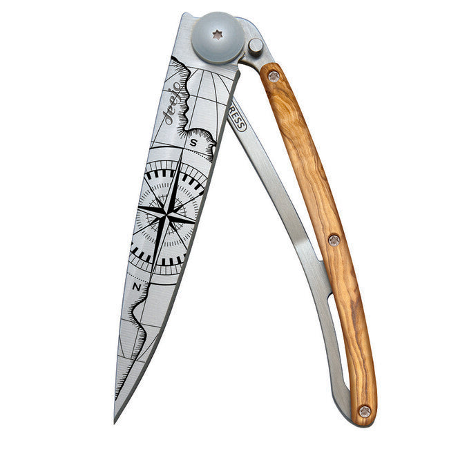 Deejo Tattoo Folding Knife Olive Wood Terra Incognita