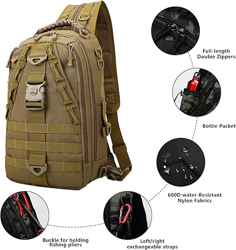 DRAGOWA TACTICAL Charlie 20L Sling Backpack, Khaki