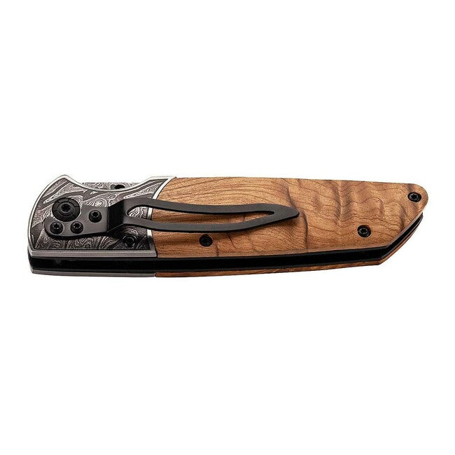 Herbertz Single-Handed Folding Knife 8.8cm, Root Wood, Relief Decorative Pattern