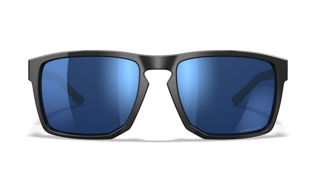 Wiley X Apex Sunglasses, Captivate Polarized Blue Mirror, Gloss Black