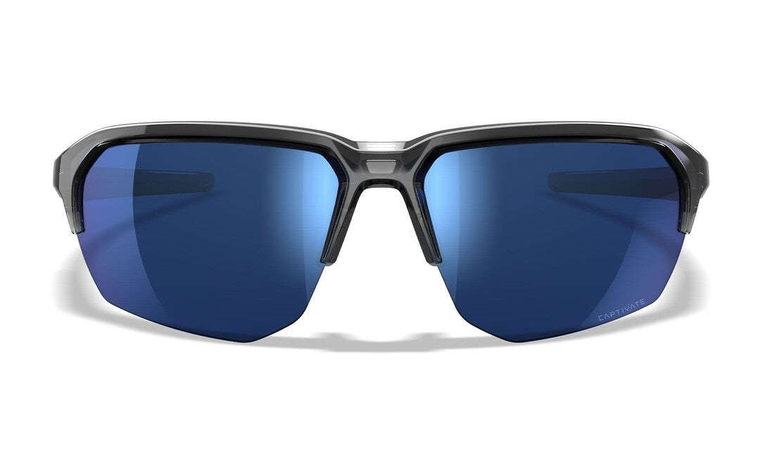 Wiley X Jakl Sunglasses, Captivate Polarized Blue Mirror/Gloss Crystal Grey