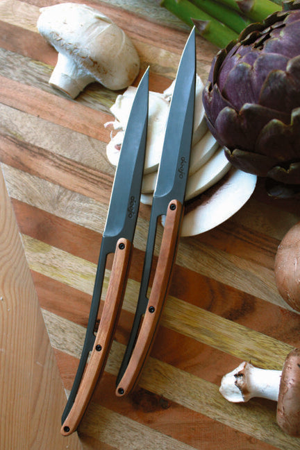 Deejo 6-Piece Steak Knife Set, Titanium Blade, Olive Wood