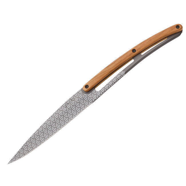 Deejo 6 Knife Set, Matte Grey Blade, Olive Wood, Geometry Design