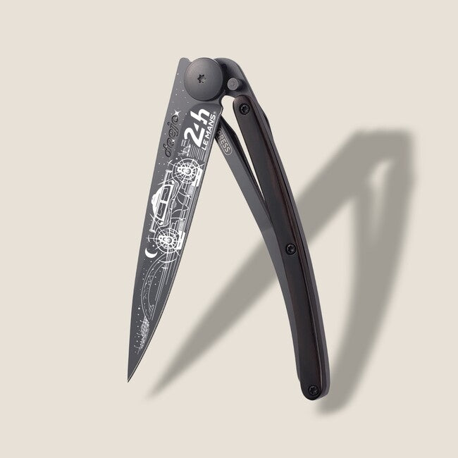 Deejo Tattoo Night Folding Knife Black 24h Le Mans Ebony Wood