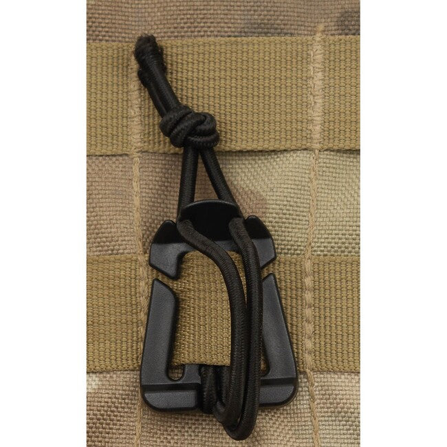 MFH MOLLE Clip with Rubber Strap, Black, 2 Pack