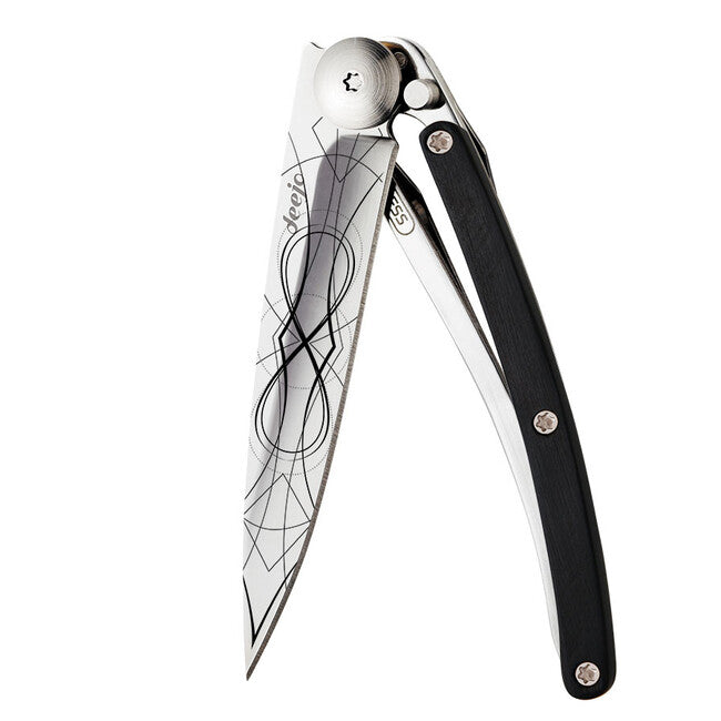 Deejo Tattoo Folding Knife Ebony Wood Infinite