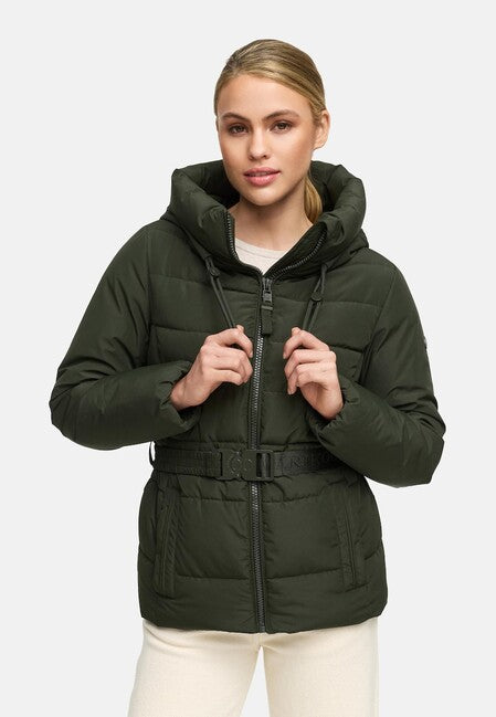 Marikoo Women's Winter Jacket HIMEE 16 High Collar with Hood, Dark Olive