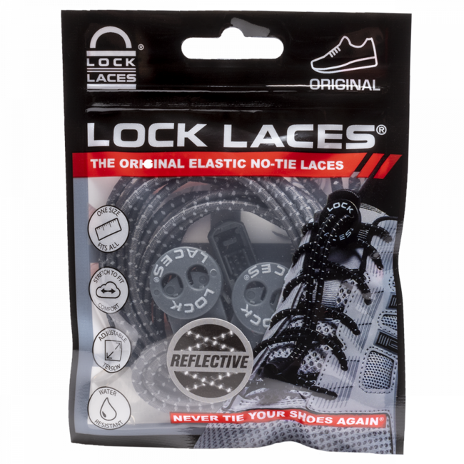 Lock Laces Shoelaces, Reflective Storm Gray