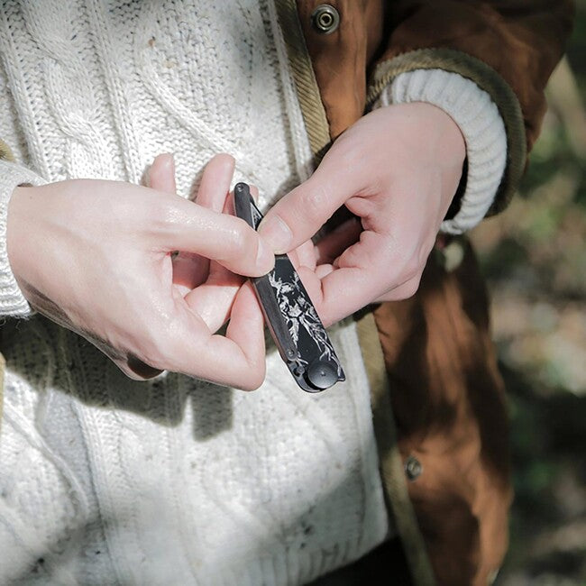 Deejo Nature Folding Knife, Black Ebony Wood, Deer