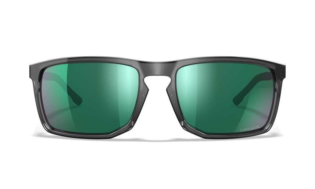 Wiley X Axe Sunglasses, Captivate Polarized Green Mirror/Gloss Crystal Grey