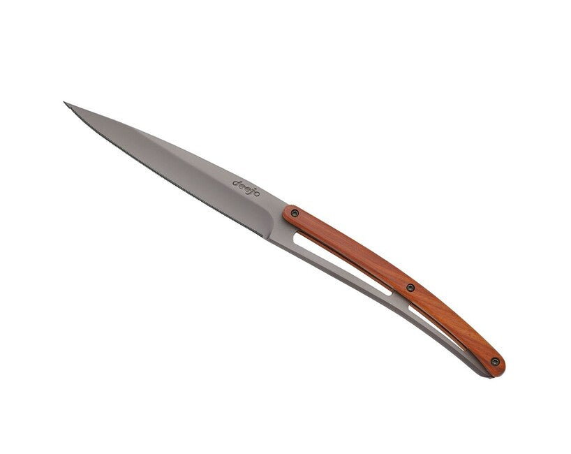 Deejo Set of 6 Table Knives, Grey Titanium, Coralwood, Serrated Edge